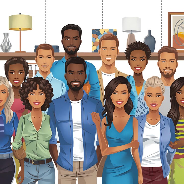 Vecteur illustration de gens noirs faisant leurs courses
