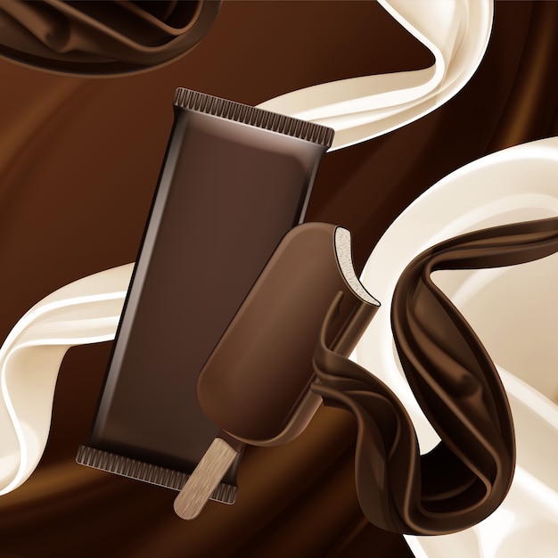 illustration de glace mordue au chocolat et emballage