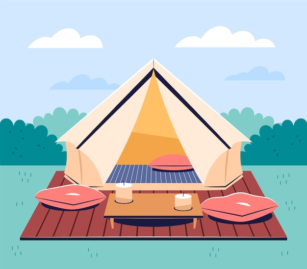 Vecteur illustration de glamping design plat dessiné à la main