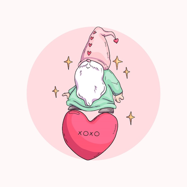 Illustration De Gnome Saint Valentin Dessiné à La Main