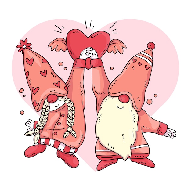 Illustration De Gnome De La Saint-valentin Dessinés à La Main