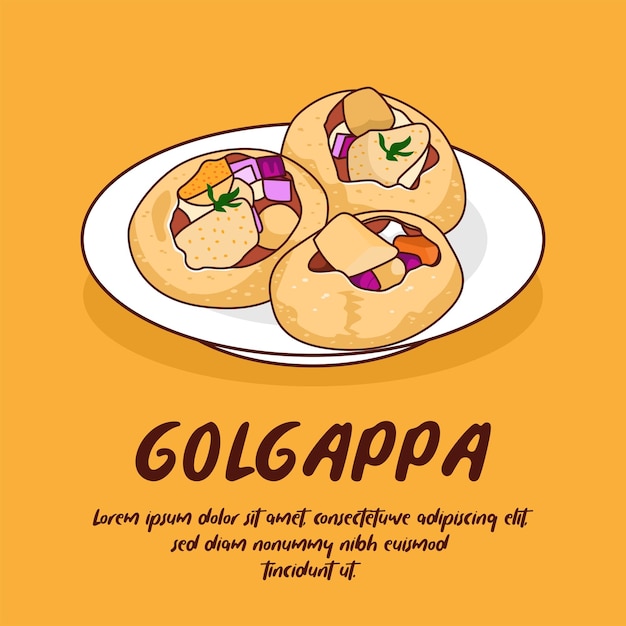 Vecteur illustration de golgappa de cuisine indienne dessinée à la main