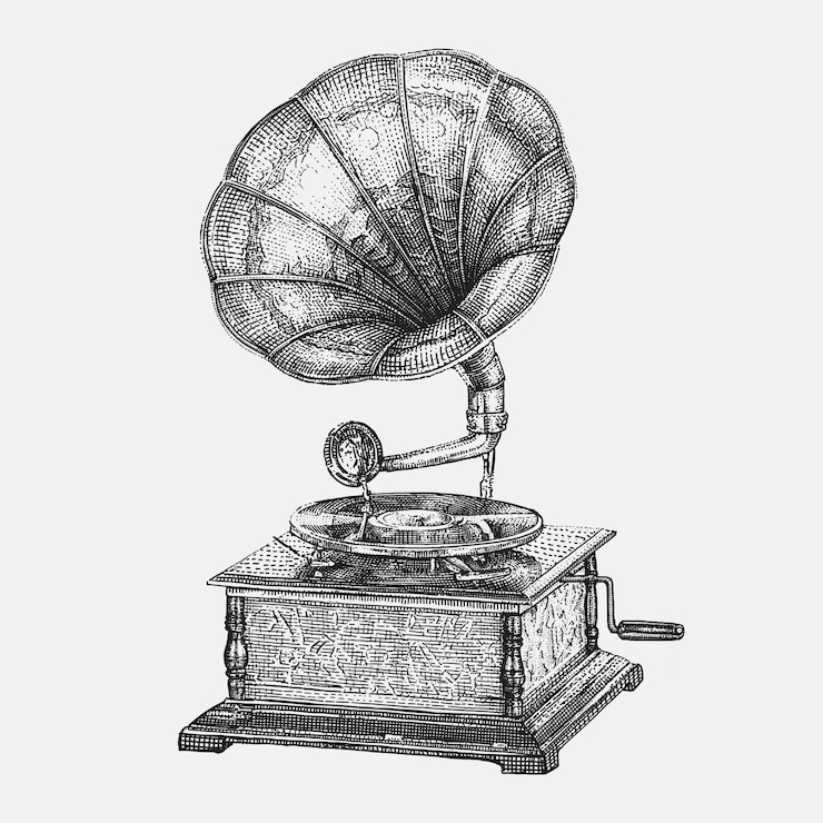 Vecteur illustration de gramophone vintage dessinée à la main