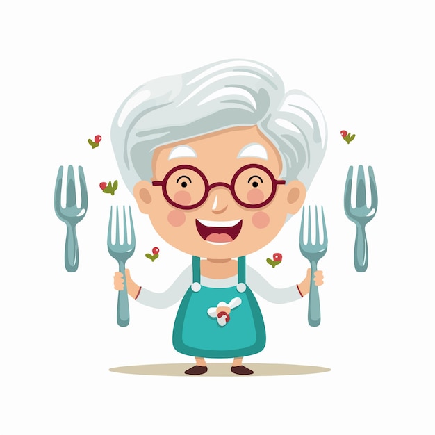 Illustration D'une Grand-mère Tenant Une Fourchette Au Format Vectoriel