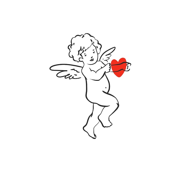 Vecteur illustration graphique abstraite vectorielle dessinée à la main éléments de conception saint valentin amour abstrait ange cupidon avec flèche icône de contour de concept de design d'amour saint valentin beau concept de design isolé