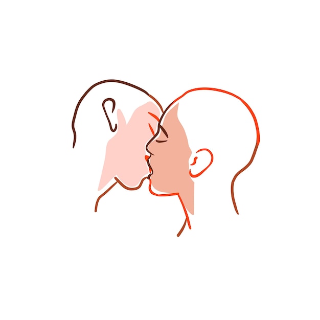 Illustration Graphique Abstraite Vectorielle Dessinée à La Main Modèle De Cartes De Saint Valentin Dessin Baiser Portrait De Couple Situé Dans La Silhouette Du Coeuramour Couple S'embrassant Ensemblevalentine Beau Concept De Design