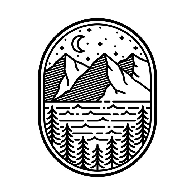 Vecteur illustration graphique de broche de patch d'insigne de ligne sauvage aventure camping nature