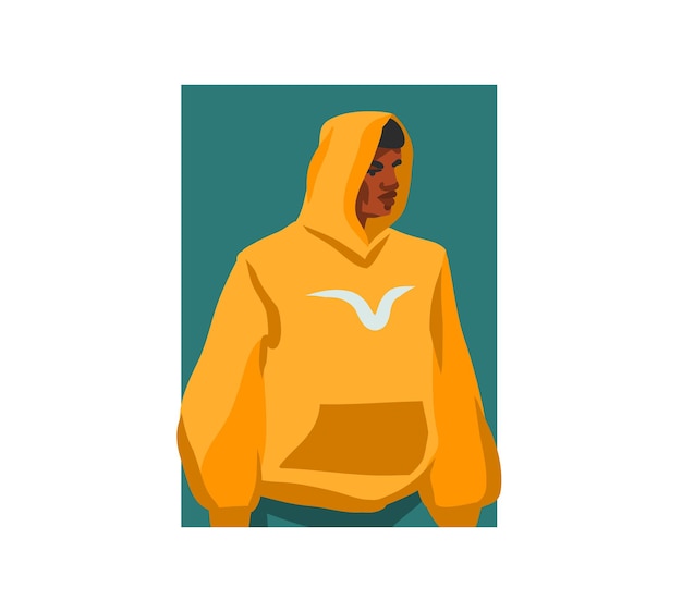 Illustration graphique stock abstrait plat vecteur dessiné à la main avec jeune heureux, en tenue d'été, avatar de personnage masculin moderne afro-américain beau pour les médias sociaux isolés sur fond blanc.