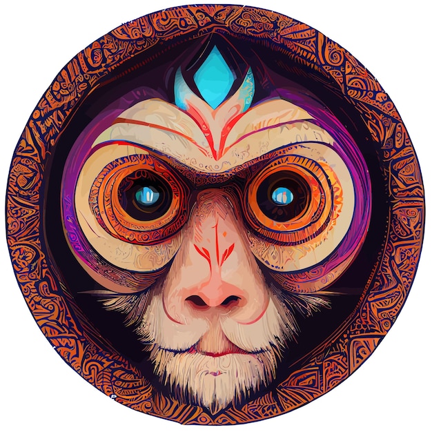 Illustration Graphique Vectoriel Du Visage De Singe Dans La Main Dessiner Style Mandala Blanc Isolé