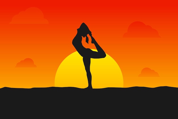 Vecteur illustration graphique vectoriel de sunset yoga silhouette. parfait à utiliser pour yoga studio wallpaper