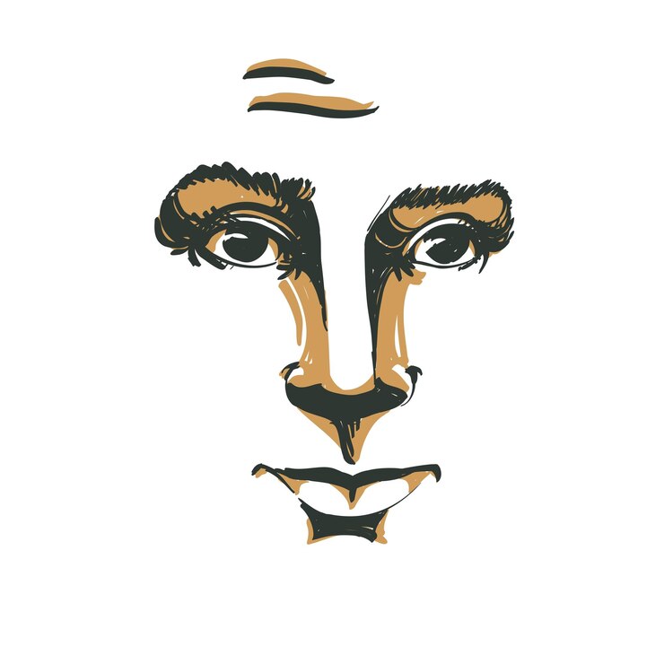 Vecteur illustration graphique vectorielle dessinée à la main d'une femme naïve séduisante à la peau blanche désolée de quelque chose. les gens font face à des expressions.