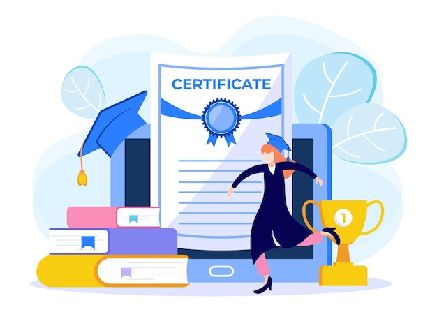 Illustration graphique vectorielle du caractère de dessin animé du certificat