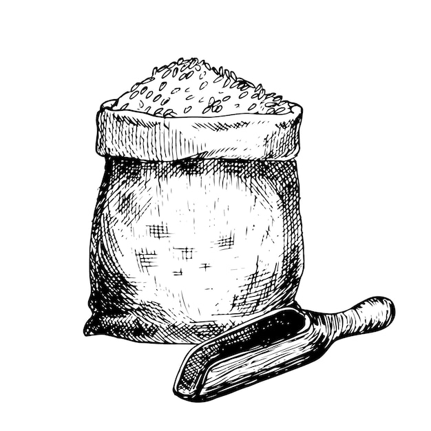 Vecteur illustration graphique vectorielle d'un sac de blé avec une cuillère en bois