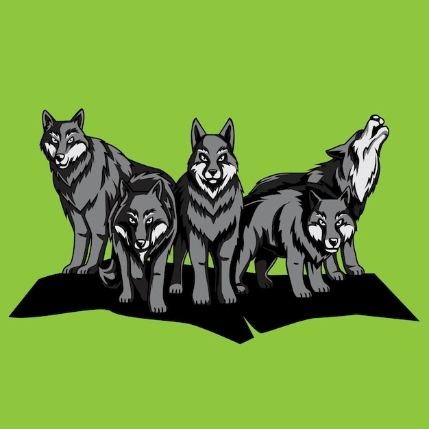 Vecteur illustration graphique de wolfpack de dessin animé