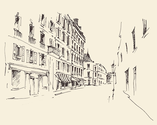 Vecteur illustration gravée vintage de rues en europe
