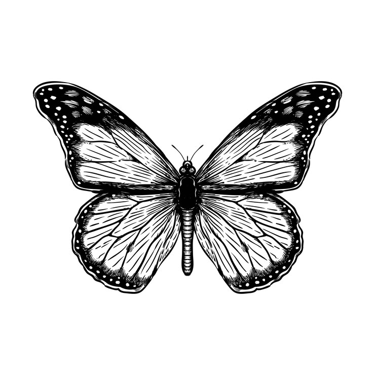 Illustration de gravure vecteur papillon dessiné à la main