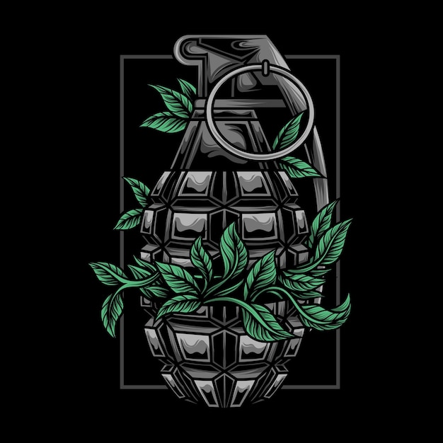 Vecteur illustration de grenade avec des plantes