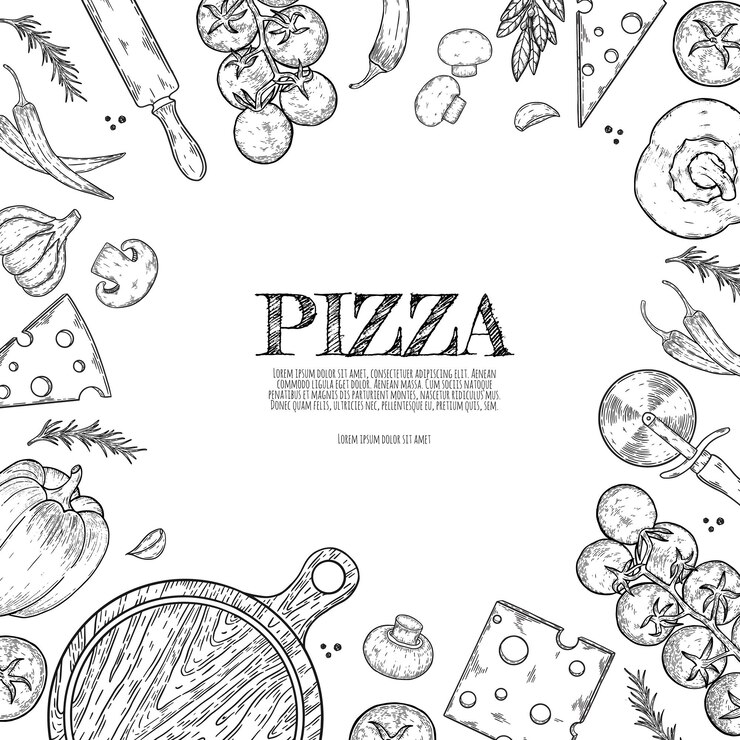 Vecteur illustration de gribouillis de dessin animé dessinés à la main de pizza conception d'objets et d'éléments de pizzeria fond d'art créatif fond de vecteur d'art en ligne