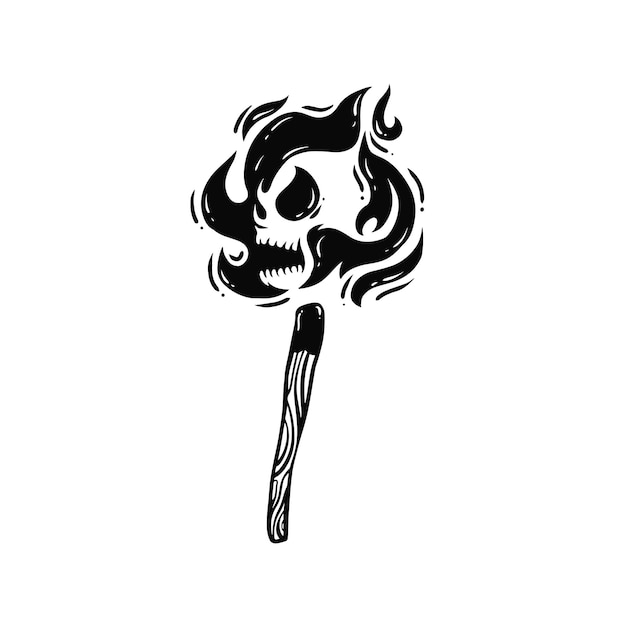 Illustration de griffonnage simple d'un match avec le feu du crâne