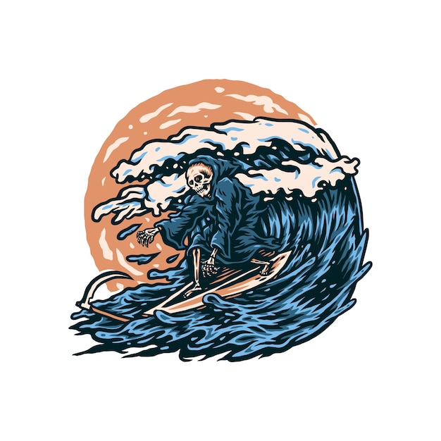 illustration de la grim reaper surf, dessinés à la main