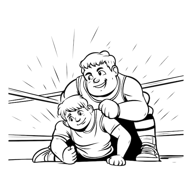 Vecteur illustration d'un gros homme et de son fils qui regardent la caméra.