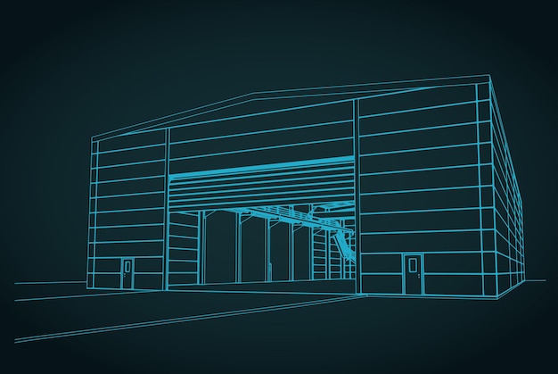 Illustration en gros plan d'un hangar industriel