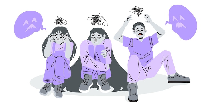 Vecteur illustration d'un groupe plat de personnes tristes et déprimées