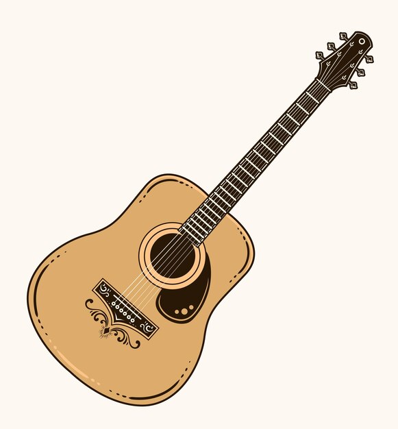 Illustration De La Guitare Acoustique Classique Guitare Isolée Instrument De Corde Vector Illustration