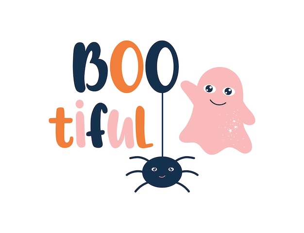 Illustration D'halloween Bootiful Avec Un Fantôme Mignon