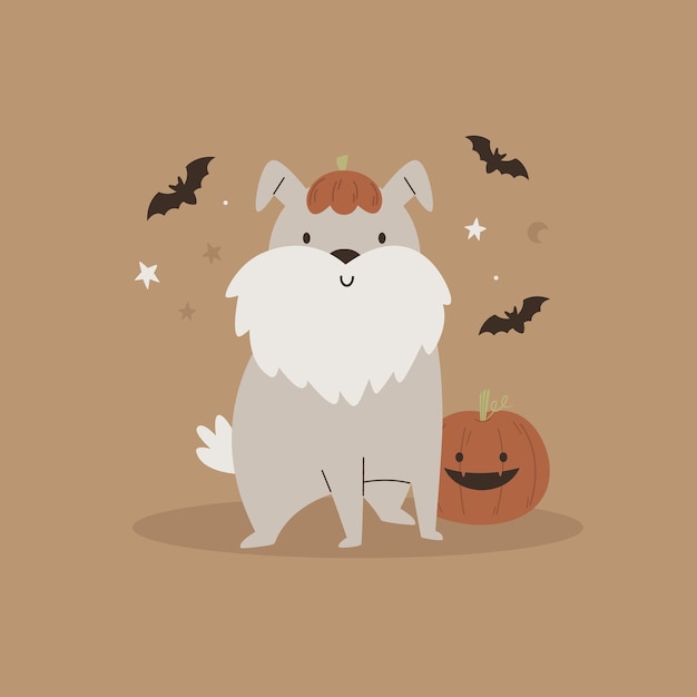 Illustration D'halloween Avec Citrouille Et Chauves-souris Drôles De Chien