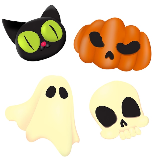 Vecteur illustration halloween personnages mignons mis en 3d