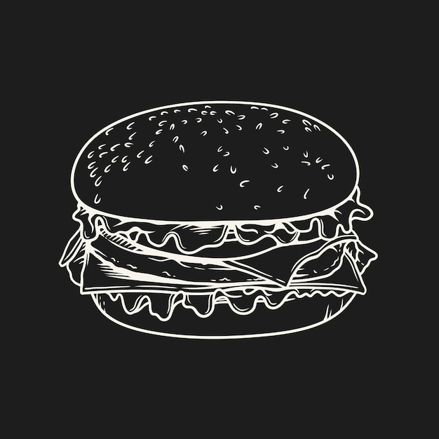 Vecteur illustration de hamburger dessinée à la main sur fond noir