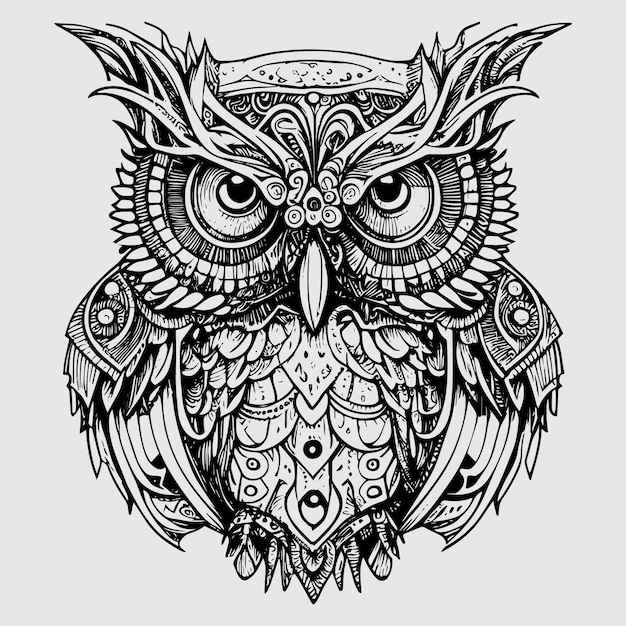 Vecteur l'illustration de hibou steampunk présente une fusion complexe de métal et de plumes