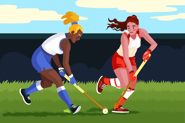 Illustration de hockey sur gazon design plat