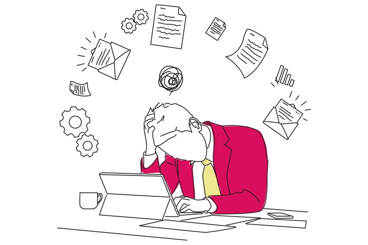 Vecteur illustration d'un homme d'affaires frustré au bureau un style d'art en ligne