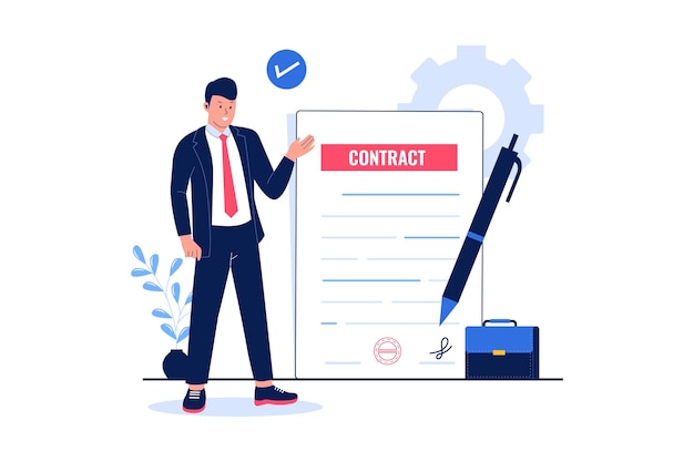 Illustration d'un homme d'affaires signant un accord ou un contrat