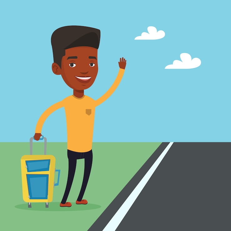 Vecteur illustration de l'homme africain faisant de l'auto-stop.
