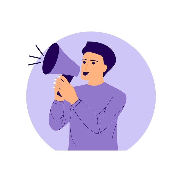 Illustration D'un Homme Criant Avec Un Mégaphone