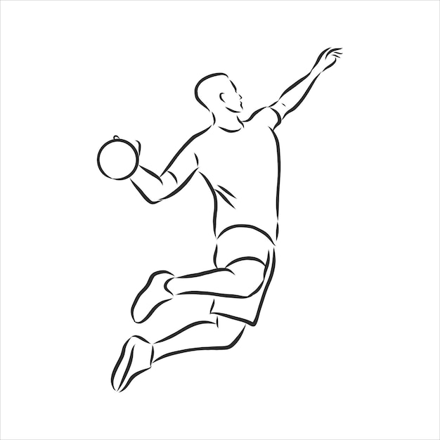 Illustration De L'homme Jouant Au Handball. Dessin Noir Et Blanc, Fond Blanc