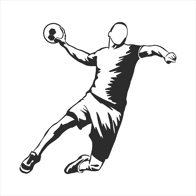 Vecteur illustration de l'homme jouant au handball. dessin noir et blanc, fond blanc