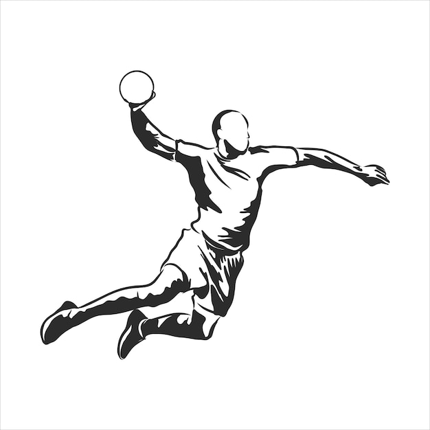 Vecteur illustration de l'homme jouant au handball. dessin noir et blanc, fond blanc