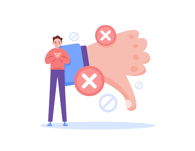 illustration d'un homme avec les pouces vers le bas ou le concept de rejet et de dégoût