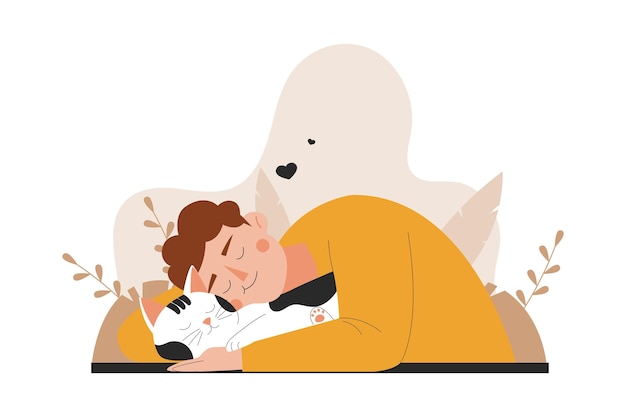 Illustration d'un homme qui dort avec son chat