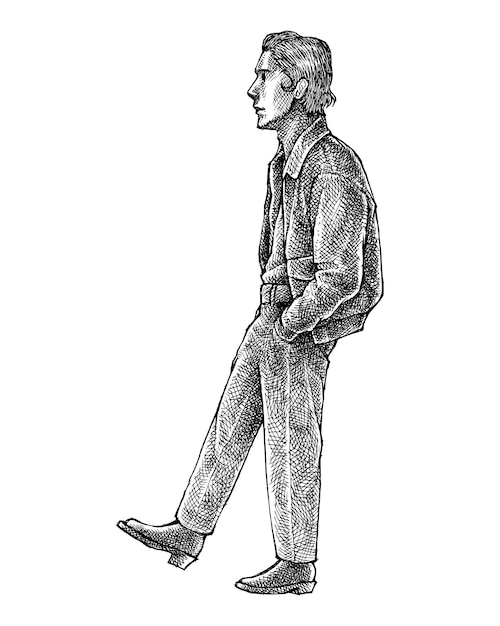 Illustration D'un Homme Qui Marche Avec Sa Main Dans La Poche De Son Pantalon