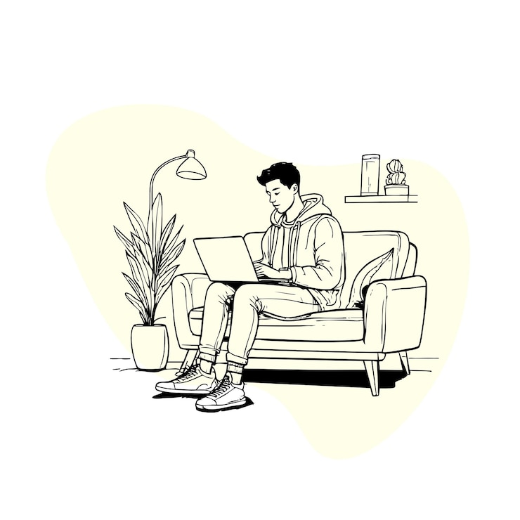 Vecteur illustration de l'homme qui travaille à la maison