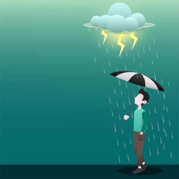 illustration d'un homme tenant un parapluie pendant la pluie