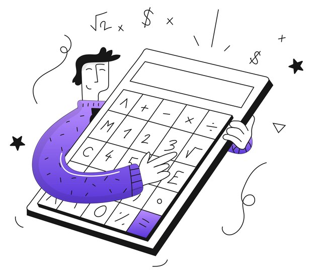 Vecteur illustration d'un homme utilisant une calculatrice pour calculer des données financières