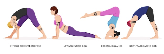 Illustration D'hommes Et De Femmes Faisant Des Exercices De Pose De Yoga