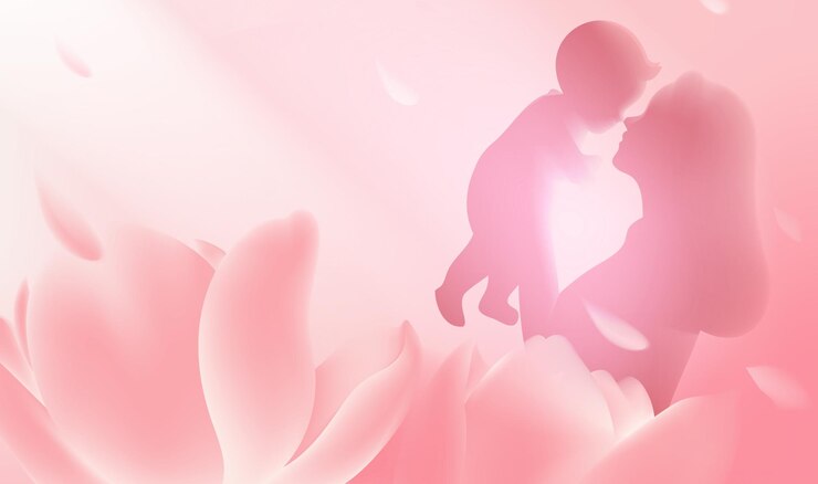 Vecteur illustration horizontale de la fête des mères mère tenant un enfant avec des tulipes au premier plan