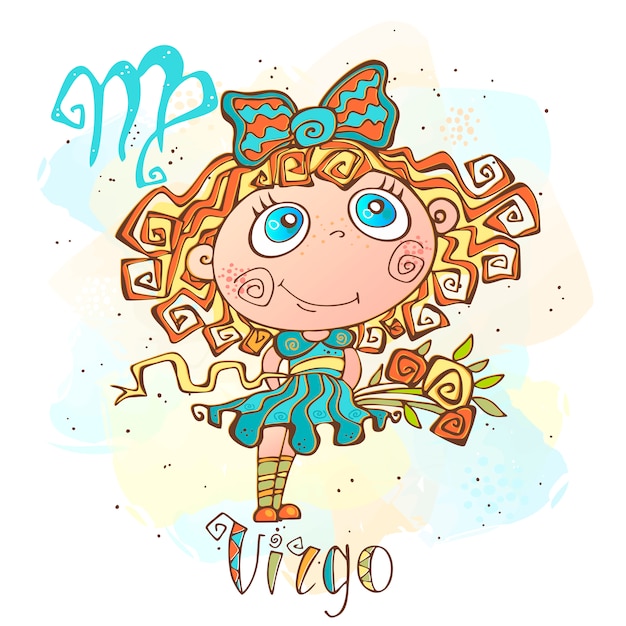 Illustration De L'horoscope Pour Enfants. Zodiac Pour Les Enfants. Signe Vierge